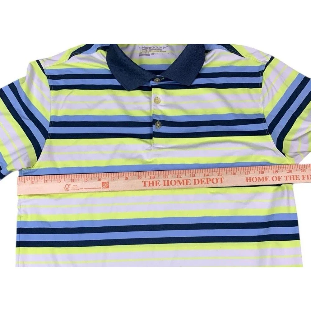 Nike Golf Dri-Fit Polo Shirt, Tour Performance, Green Blue Stripes Men's Medium